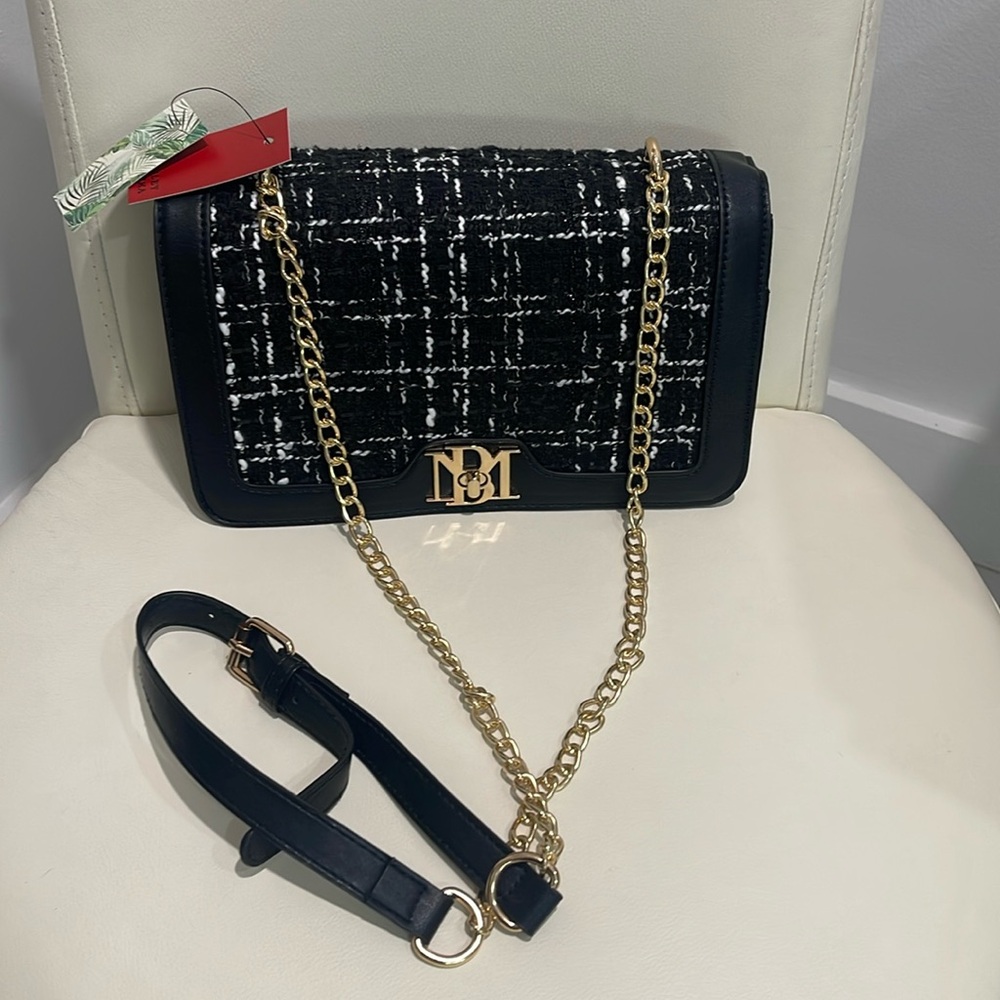 SALE! Badgley Mischka Black/White/Gold Crossbody Bag